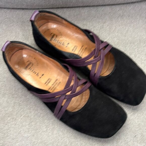 THINK! Wechsel Fussbett Black Suede Square toe CrissCross Shoes sz 39 - Picture 1 of 5